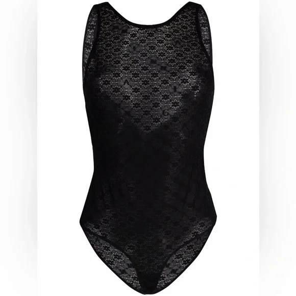 Ganni Black Sheer Floral Lace Lowback Twist Bodysuit S - Picture 4 of 10